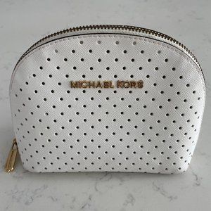 Michael Kors Zippered Make Up/Cosmetic Case w Perforated Dot Design White Sz OS